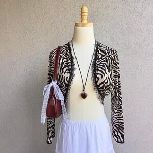 Vintage Joseph Ribkoff Zebra Print Bolero Beaded Shrug Long Sleeve US 12